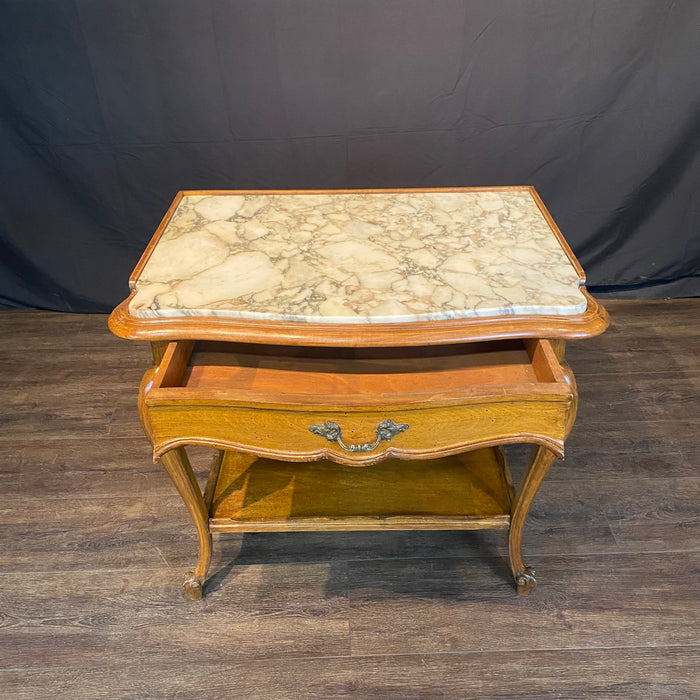 Pair French Louis XV Style End Tables or Side Tables with Exquisite Marble Tops