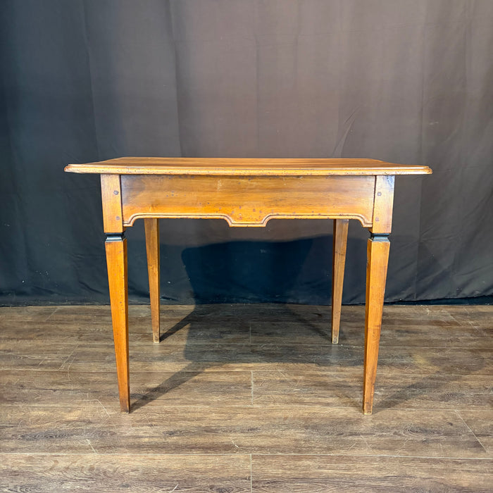 Antique French Neoclassical Fruitwood Side Table or Desk with Drawer and Brass Ring Pull