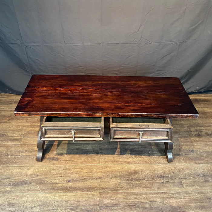 Early Spanish Coffee Table with Double Sided Drawers and Lyre Legs