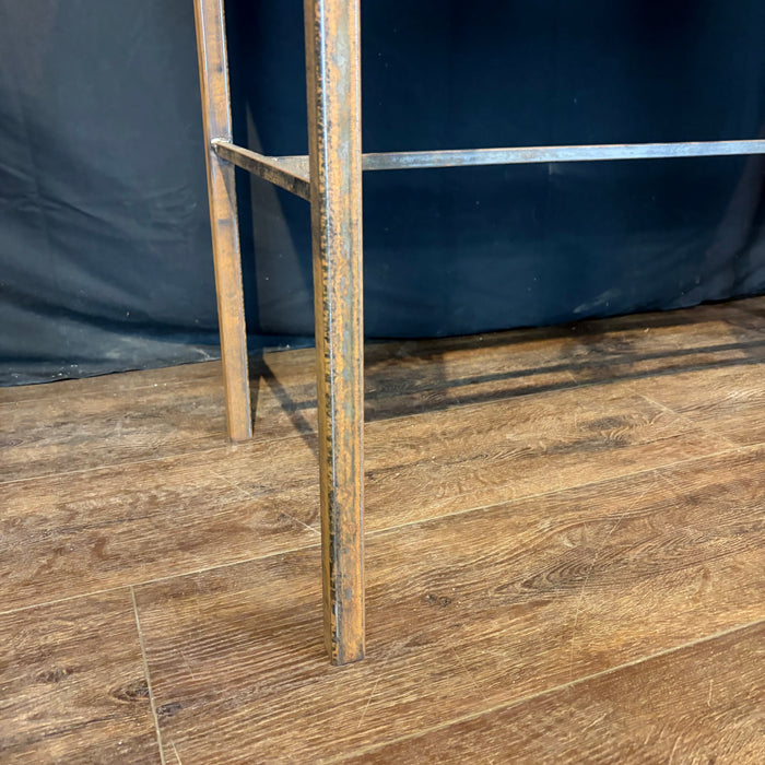 Stunning French Balcony Console Table with Marble Top & Gold Figural Wrought Iron Panel