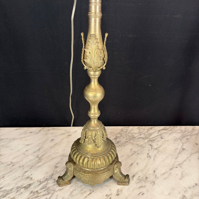 Pair of Tall Antique French Gilt Metal Church Altar Candlestick Table Lamps