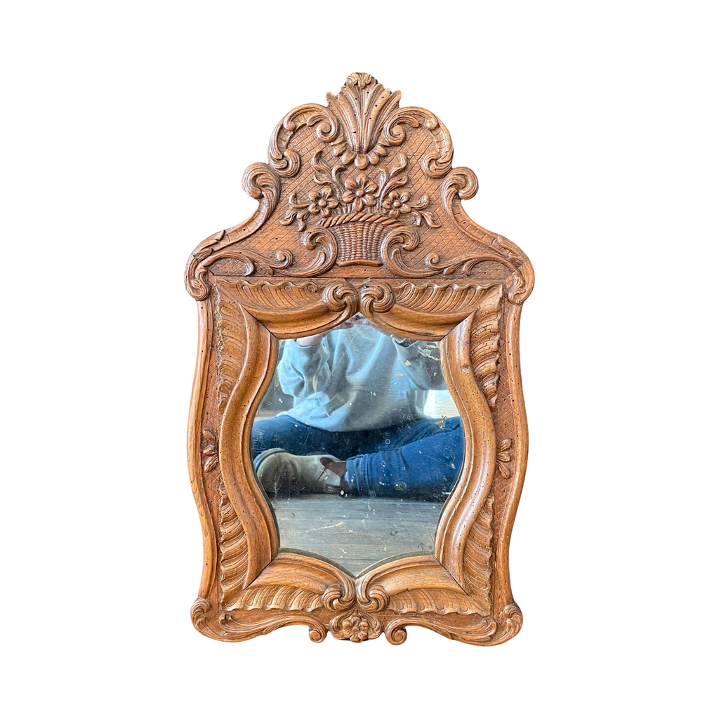 19th Century French Carved Provincial Wooden Walnut Mirror with