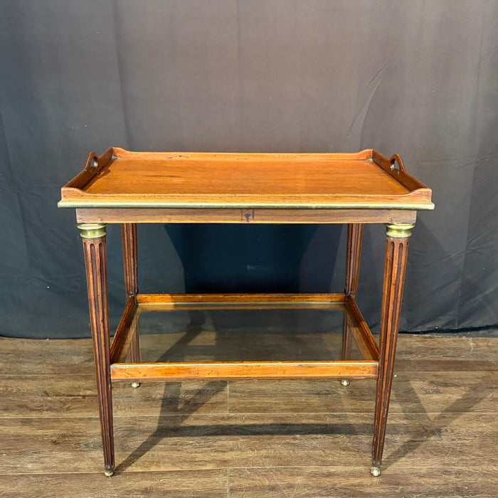 Antique French Bar Cart or Drinks Trolley with Pull-Out Leaves, Glass Shelf and Fluted Legs