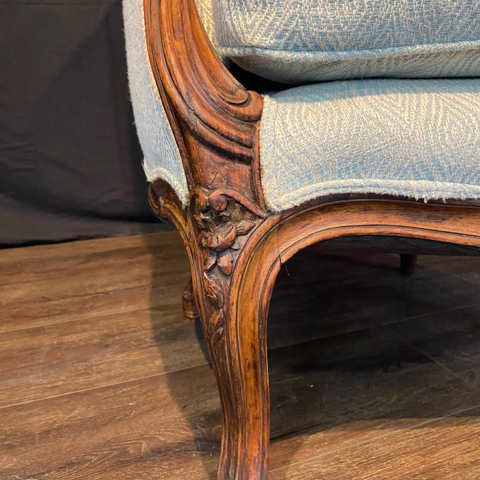 Classic French Louis XV Intricately Carved Walnut Bergere, Armchair or Wingback Chair