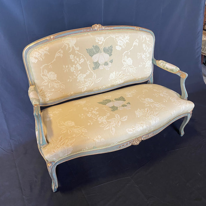 French Louis XV Painted Sofa and Two Fauteuils or Armchairs Parlor or Salon Set from St. Tropez, France