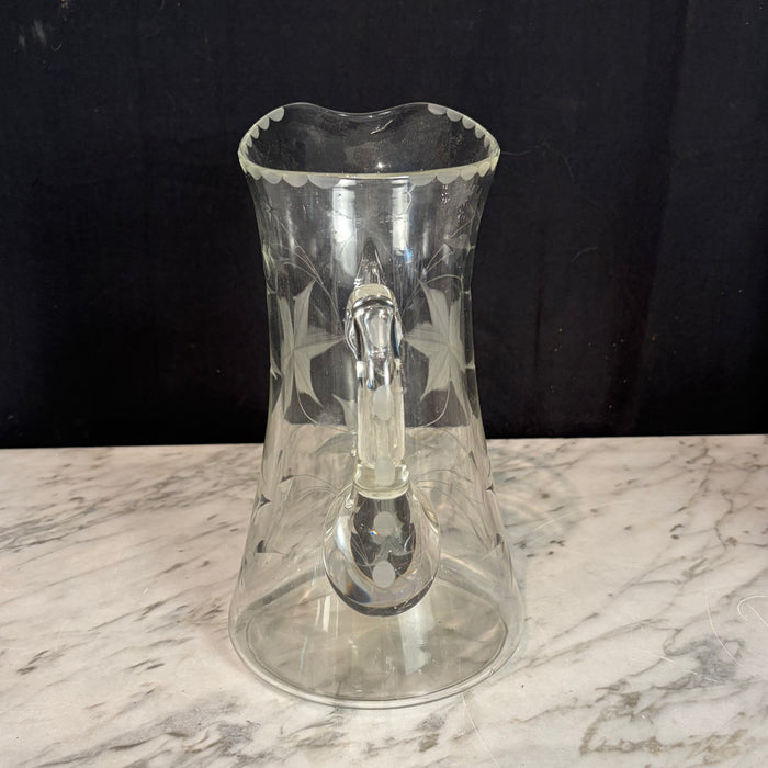 Hand-Blown Etched Glass Water Pitcher