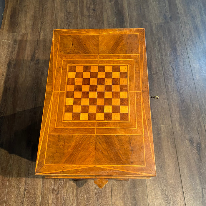 Antique French Game Table, Side Table or Accent Table with Inlaid Marquetry Checkerboard Top