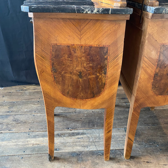 Pair of Antique French Louis XV Marble Top Bedside Cabinets, Nightstands or Side Tables