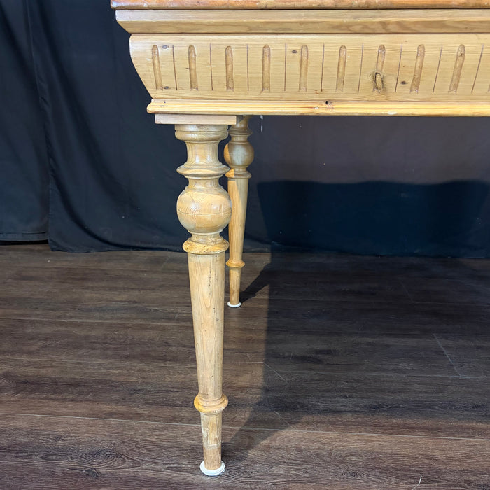Swedish Gustavian Style Pine Extension Dining Table with Two Leaves and Carved Fluted Apron