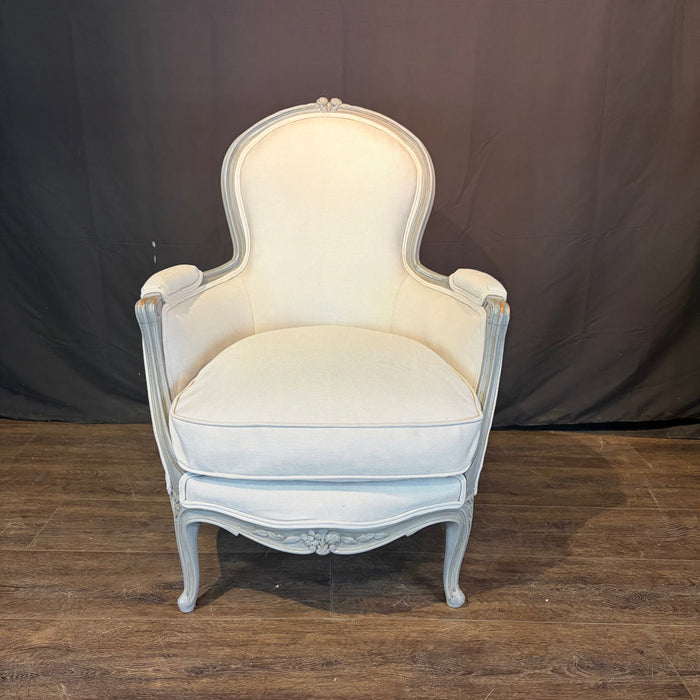 Pair of Antique French Louis XV Painted Bergère Armchairs
