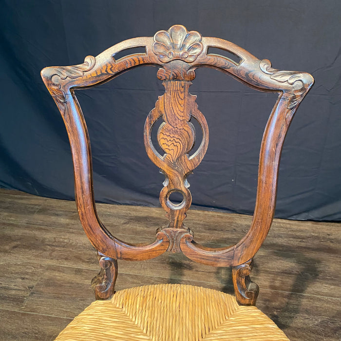 Early Rosewood Side Chair or Accent Chair with Rush Seat