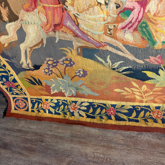 French Verdure Tapestry with Hunt Scene, Figures and Hounds