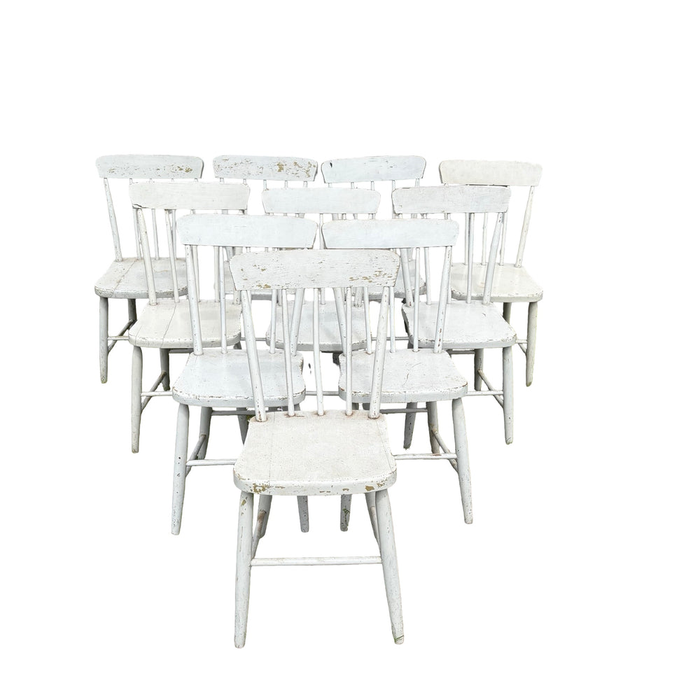 Set of Ten 19th Century Plank Seat Grange Chairs from Maine