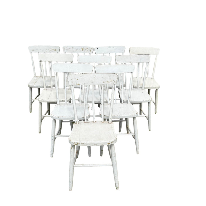 Set of Ten 19th Century Plank Seat Grange Chairs from Maine