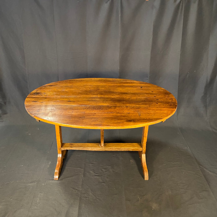 Large Oval Cherry French Early 19th Century Vigneron or Tilt-Top Walnut 'Table De Vendange' or Wine Tasting Table