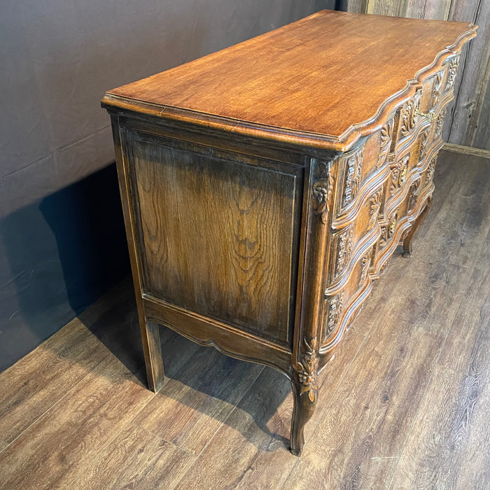 French Louis XV Carved Oak Provincial Country Commode or Chest of Drawers