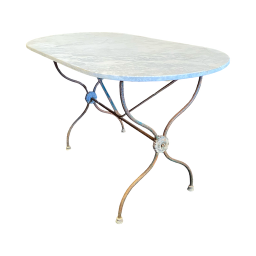 French Oval Marble Top Cafe or Bistro Table with Classic Superb Iron Base