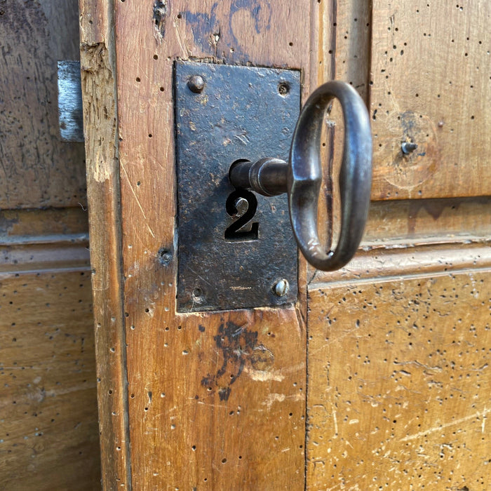 Set of 6 French Antique Walnut Doors (3 Pairs) with Original Keys in the Shape of Numbers 1, 2 and 3