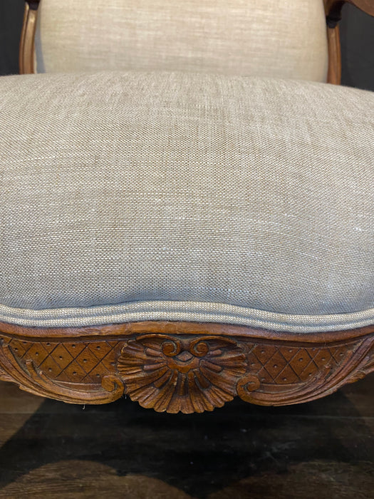 Antique French Pair Louis XV Armchairs or Fauteuils with Fine Carving and New Upholstery