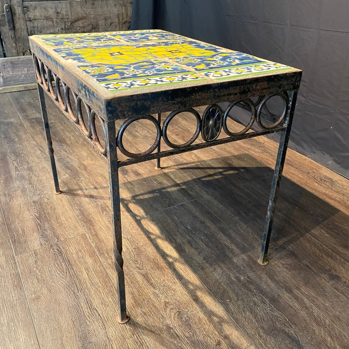 18th Century Tile Top Side, Accent or Coffee Table with Later Iron Base