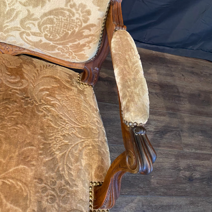 Set of Four French Louis XV Carved Armchairs with Cut Velvet Mohair Upholstery