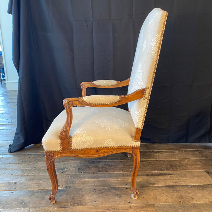 Antique French Provincial Pair of Armchairs or Fauteuils  - Elegant Louis XV Carved Walnut