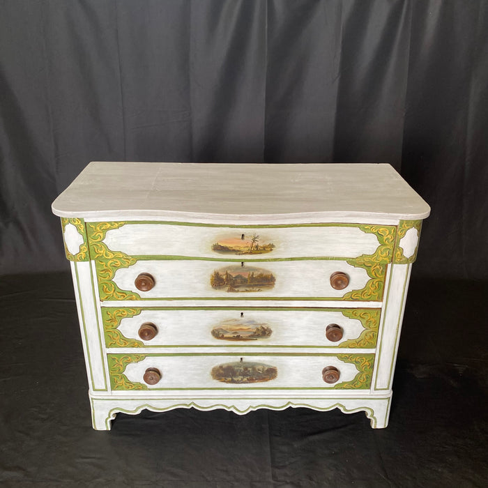 Early Classic Painted 4 Drawer Dresser or Chest of Drawers with Hand Painted Maine Scenes