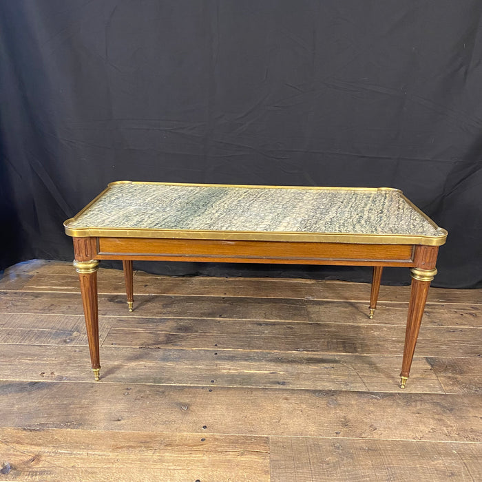 Classic French Louis XVI Marble Top Coffee Table with Brass Border from Paris, France by Mercier Freres