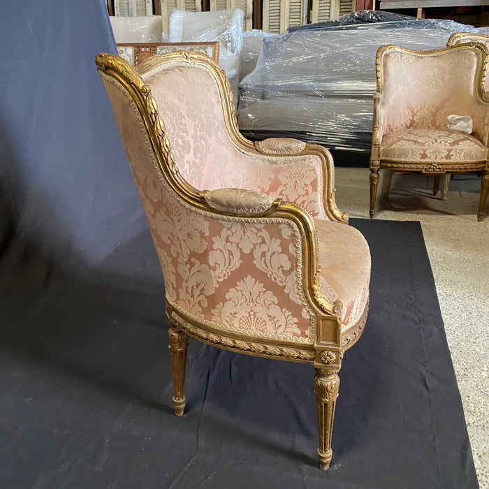 Exquisite Early 19th Century French Louis XVI Parlor Set or Salon Suite: Sofa, Loveseat or Settee and 4 Bergere Armchairs