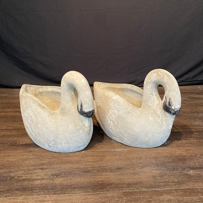 Elegant Pair of Antique French Swan Garden Planters Cast Stone