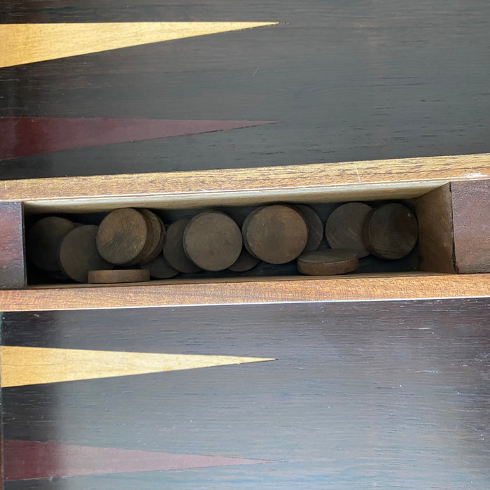 French Inlaid Game Table with Reversible Felt Top and Original Backgammon and Other Game Pieces