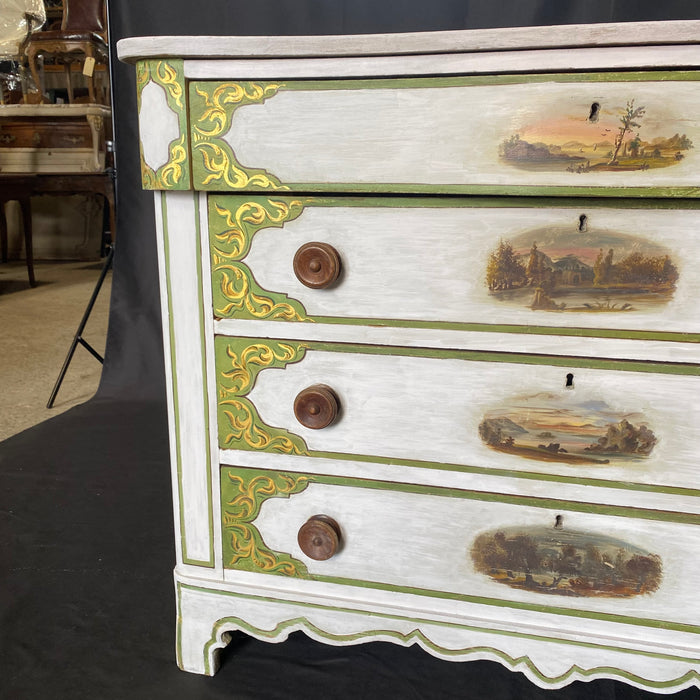 Early Classic Painted 4 Drawer Dresser or Chest of Drawers with Hand Painted Maine Scenes