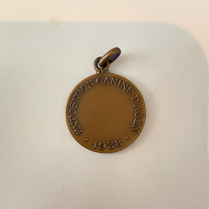 Signed French Dog Show Medal/Award: 1938 Canine Pendant: Exposition Canine D'Agen 1938 dog race