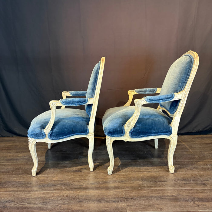 Pair of 19th Century French Louis XV King and Queen Armchairs or Fauteuils