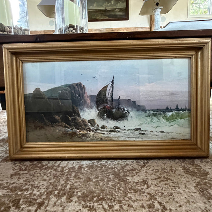 19th Century Coastal Seascape Pastel Painting with Rocky Coast by Listed Artist Clarence E. Braley (1854-1927)