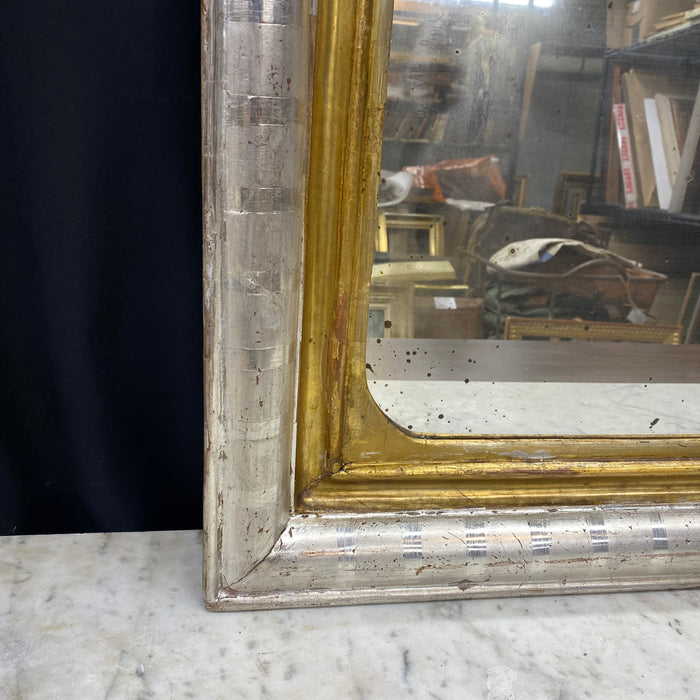 French 19th Century Louis Philippe Two-Tone Silver and Gold Leaf Giltwood Mirror