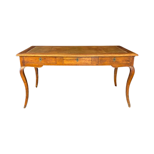 French Louis XV 19th Century Walnut Hoof Foot Desk or Writing Table with Embossed Leather Top