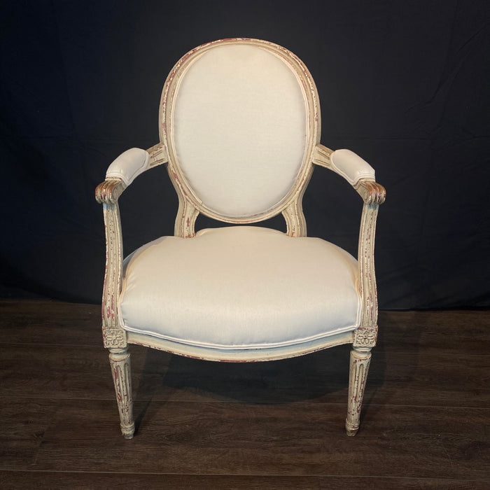 French Pair Louis XVI Painted Armchairs or Fauteuils