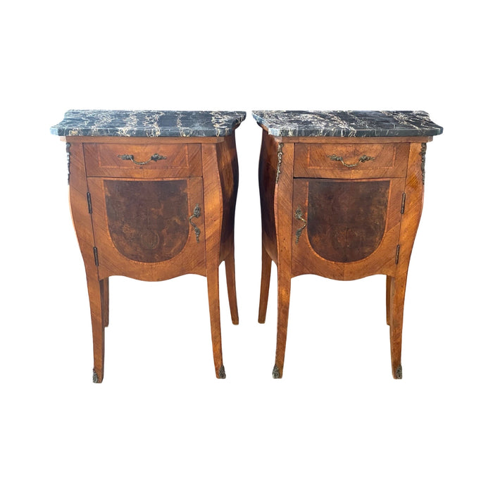 Pair of Antique French Louis XV Marble Top Bedside Cabinets, Nightstands or Side Tables