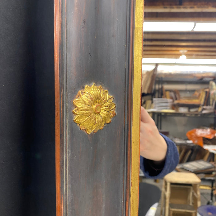 Elegant French Empire Ebony Black and Gold Carved Giltwood and Gilt Gesso Mirror