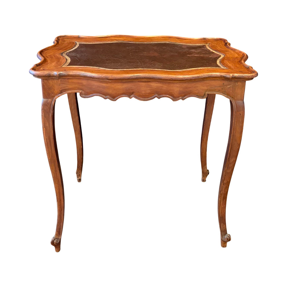 Antique French Louis XV Side Table or Desk with Inlaid Embossed Leather Top