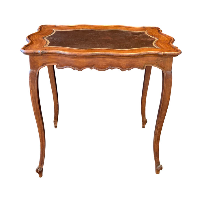 Antique French Louis XV Side Table or Desk with Inlaid Embossed Leather Top