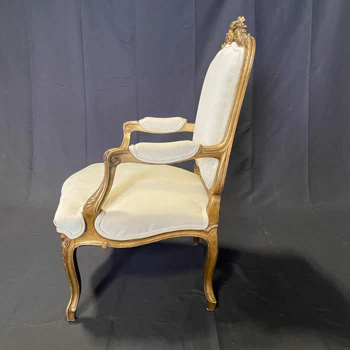 Pair of Antique French Louis XV Fauteuil Arm Chairs Exquisitely Carved with Original Gold Giltwood Paint