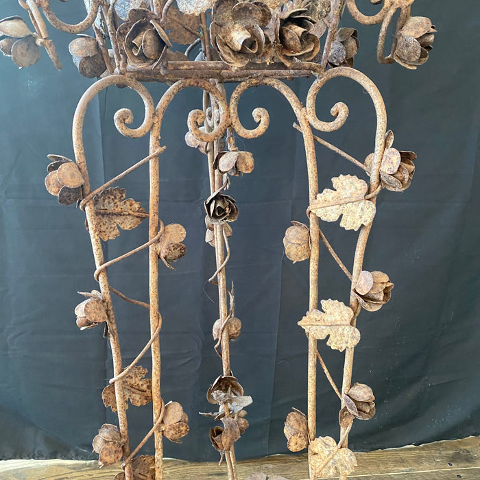 Pair of Antique French Iron Jardinieres or Plant Stands with Sculpted Roses, Leaves and Vines