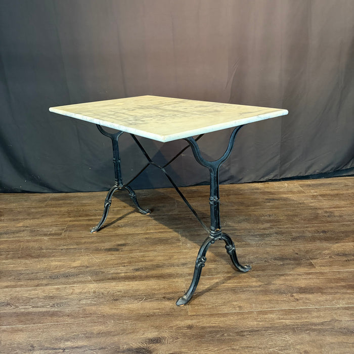 Antique French Carrera Marble Top Cafe or Bistro Table with Cast Iron Base