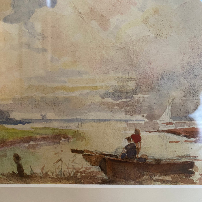 Listed British Artist Bernard Harper Wiles (1883-1966) - Framed Original Watercolor Painting of A Couple in a Boat