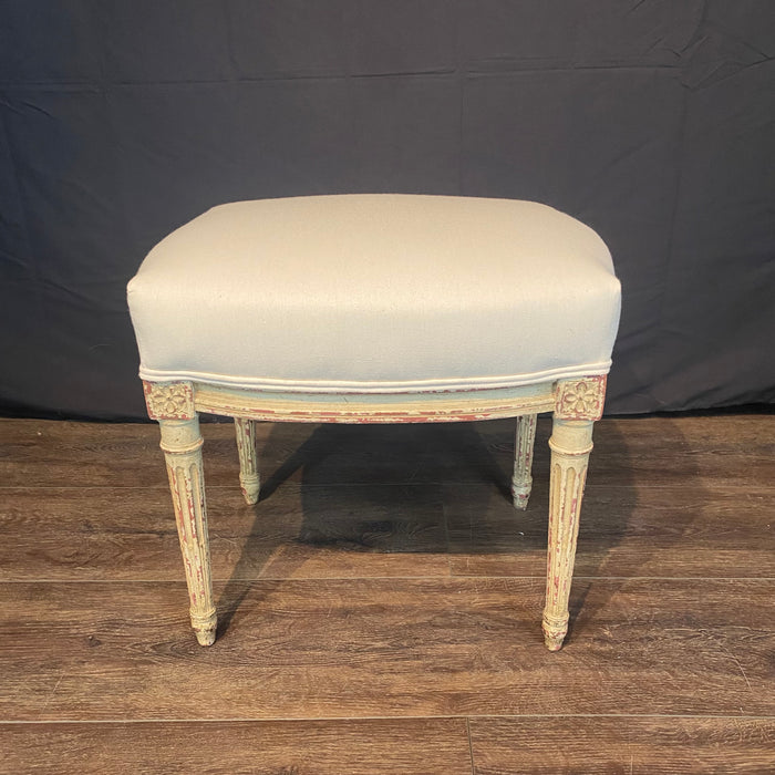 French Pair Louis XVI Painted Footstools or Ottomans