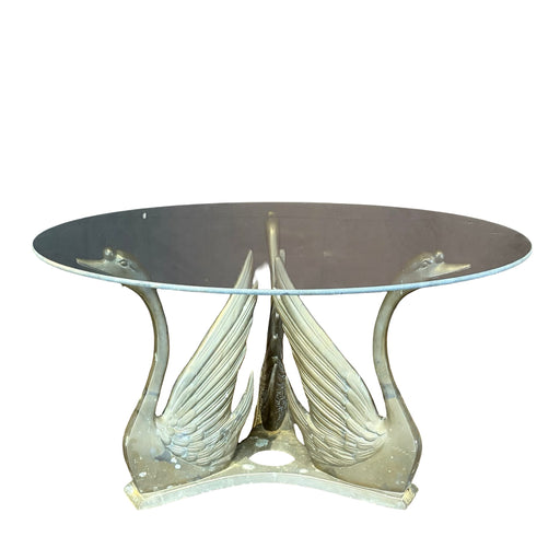 Hollywood Regency Coffee Table or Cocktail Table with Swan Base and Glass Top