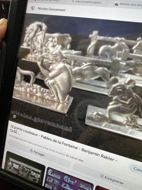 Antique Knife Rests from France: Set of 12 Argit Animal Knife Rests in the Style of Benjamin Rabier