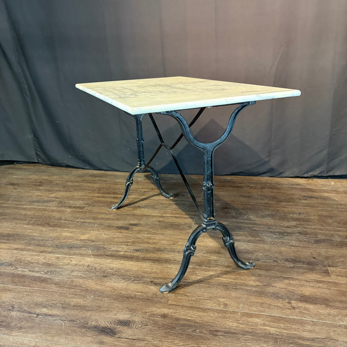 Antique French Carrera Marble Top Cafe or Bistro Table with Cast Iron Base